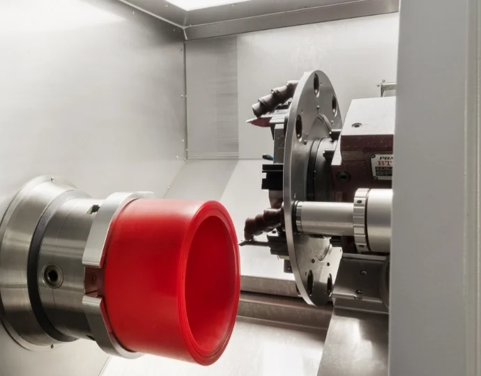 Seal being CNC-machined on a lathe